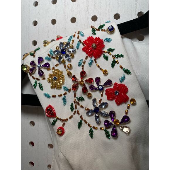 Mac Duggal / Beaded Cap Sleeve V Neck A Line Gown / Boho Formal Event Maxi Dress - Picture 5 of 6